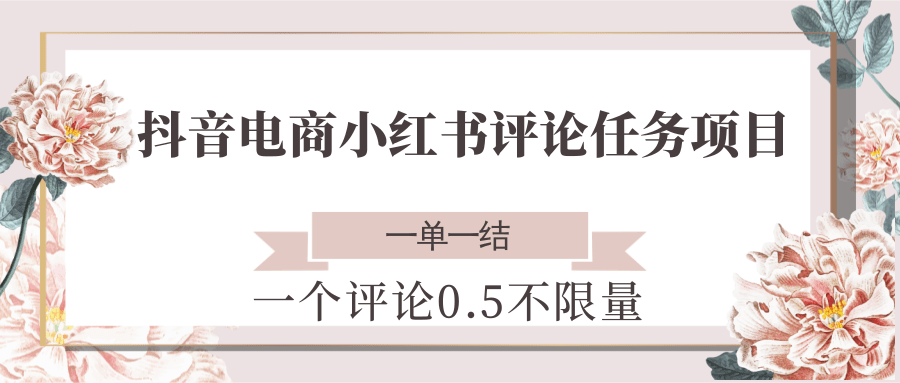抖音电商小红书评论任务项目，一个评论0.5，一单一结 不限量-财富区
