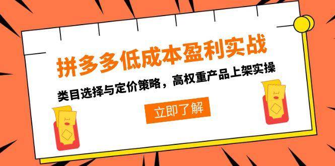 拼多多低成本盈利实战，类目选择与定价策略，高权重产品上架实操-财富区