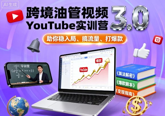 跨境油管视频YouTube实训营3.0，助你稳入局、搞流量、打爆款-财富区