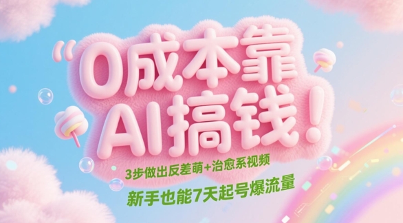 0成本靠AI搞钱！3步做出反差萌+治愈系视频，新手也能7天起号爆流量-财富区