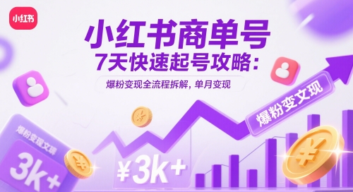 小红书商单号7天快速起号攻略：爆粉变现全流程拆解，单月变现3k+-财富区