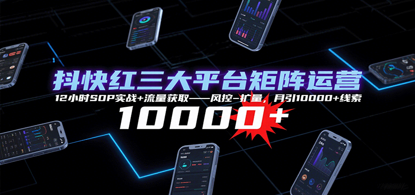 抖快红三大平台矩阵运营,12小时SOP实战+流量获取-风控-扩量,月引10000+线索-财富区