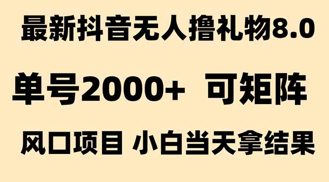 抖音无人撸礼物8.0玩法 全新风口   见效果快  全无人  单号当天产出2000+-财富区