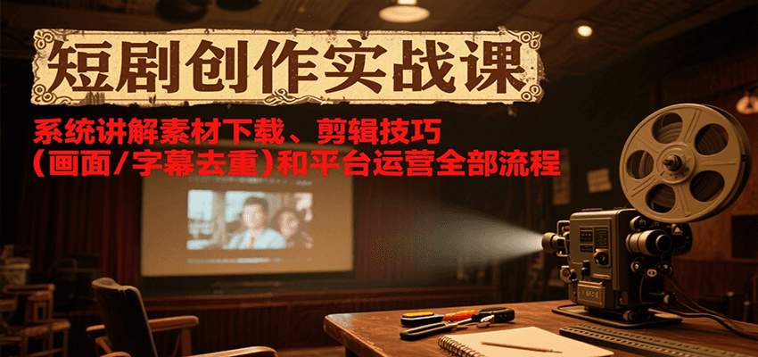 短剧创作实战课，系统讲解素材下载、剪辑技巧（画面/字幕去重）和平台运营全部流程-财富区