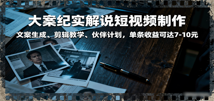 大案纪实解说短视频制作，文案生成、剪辑教学、伙伴计划，单条收益可达7-10元-财富区