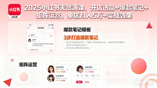 2025小红书无货源课，开店选品+爆款笔记+矩阵运营，单店月入5万+实战效果-财富区