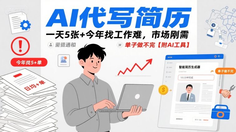 AI代写简历，一天5张+今年找工作难，市场刚需，单子做不完【附AI工具】-财富区