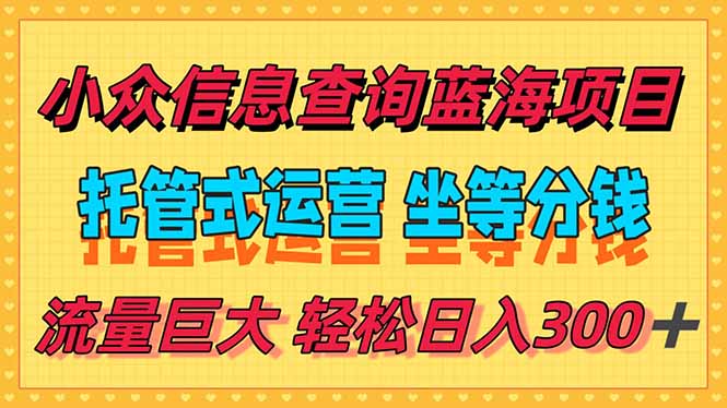 稳定日入300＋，小众信息查询蓝海项目，全程懒人式托管，解放你的时间-财富区