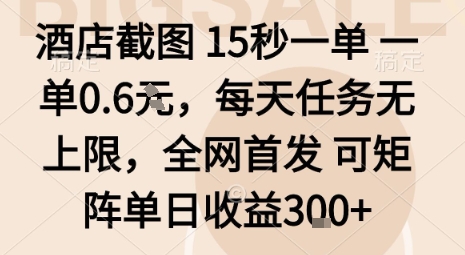 酒店截图15秒一单，一单0.6米，每天任务无上限，全网首发可矩阵单日收益3张-财富区