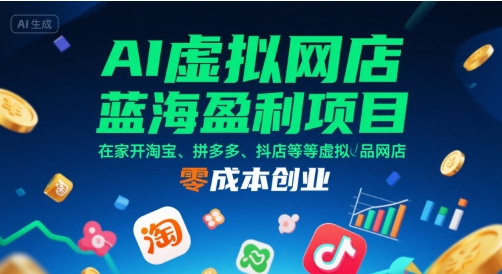 AI虚拟网店蓝海盈利项目，在家开淘宝、拼多多、抖店等虚拟品网店，零成本创业-财富区