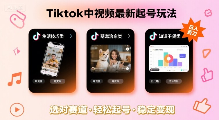 Tiktok中视频最新起号玩法，想要日入百刀，做好这几个赛道就可以了-财富区