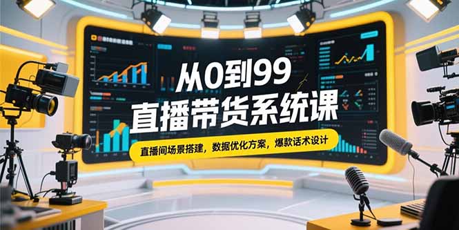从0到99直播带货系统课，直播间场景搭建，数据优化方案，爆款话术设计-财富区