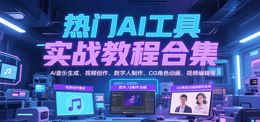 热门AI工具实战教程合集，AI音乐生成、视频创作、数字人制作、CG角色动画、视频编辑等-财富区