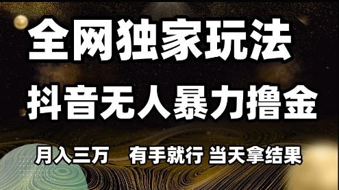 全网独家玩法抖音无人暴力撸金，月入3W，有手就行，当天拿结果-财富区