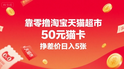 靠零撸淘宝天猫超市50元猫卡，挣差价日入5张-财富区