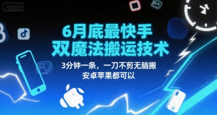 6月底最新快手双魔法搬运技术，3分钟一条，一刀不剪无脑搬，安卓苹果都可以-财富区