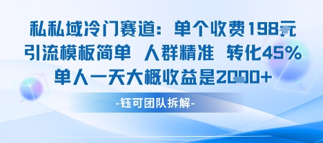私域冷门赛道单个收费198米引流模板简单人群精准 45%的转化率单人一天大概收益多张-财富区