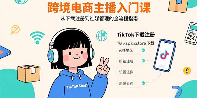 跨境电商主播入门课,TikTok下载注册,支付工具配置,社媒账号管理全流程-财富区