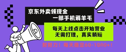 京东外卖领现金，一部手机薅羊毛，每天上线动动手指，无需打理，每天保底60+，每天就是如此轻松-财富区