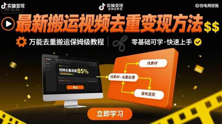 最新搬运视频去重变现方法，万能去重搬运保姆级教程-财富区