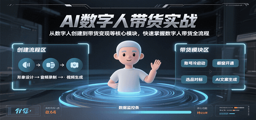 AI数字人带货实战，从数字人创建到带货变现各核心模块，快速掌握全流程-财富区
