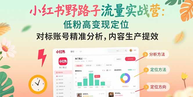 小红书野路子流量实战营：低粉高变现定位 对标账号精准分析 内容生产提效-财富区