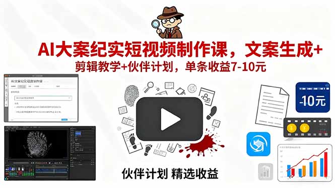 AI大案纪实短视频制作课,文案生成+剪辑教学+伙伴计划,单条收益7-10元-财富区