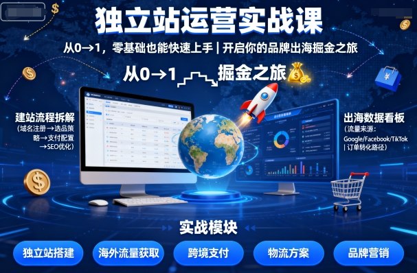 独立站运营实战课，​从0到1，零基础也能快速上手，开启你的品牌出海掘金之旅-财富区