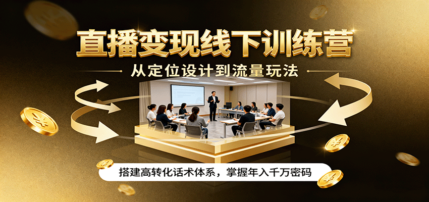 直播变现线下训练营，从定位设计到流量玩法，搭建高转化话术体系，掌握年入千万密码-财富区