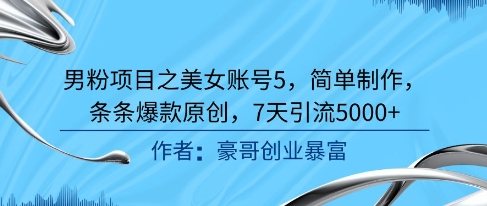 男粉项目之美女账号5，简单制作，条条爆款原创，7天引流5000+-财富区