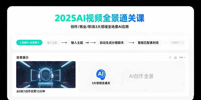 2025AI视频全景通关课：涵盖创作/商业/职场3大领域  掌握AI全场景应用-财富区