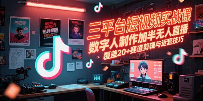 三平台短视频实战课，数字人制作加半无人直播，覆盖20+赛道剪辑与运营技巧-财富区