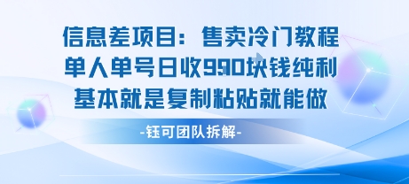 信息差项目：售卖冷门教程单人单号日收9张纯利基本就是复制粘贴就能做-财富区