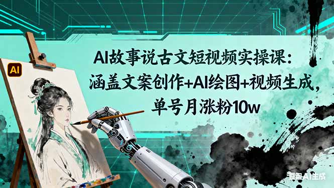 AI故事说古文短视频实操课:涵盖文案创作+AI绘图+视频生成,单号月涨粉10w-财富区