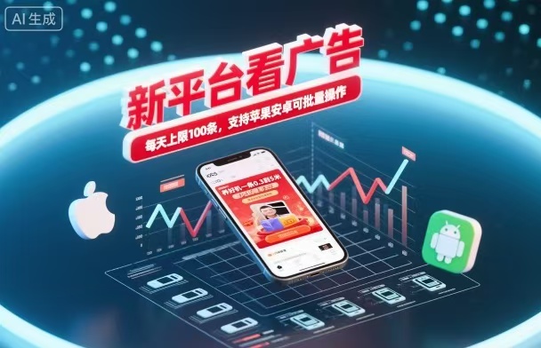 新台看广告，养好机一条5毛到5块，单机日入30到100，支持苹果安卓，可批量操作。-财富区