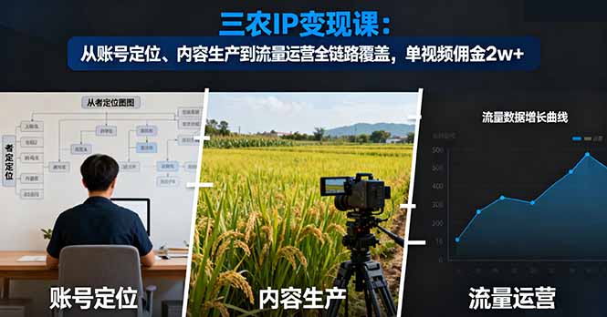 三农IP变现课:从账号定位、内容生产到流量运营全链路覆盖,单视频佣金2w+-财富区