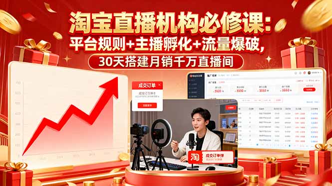 淘宝直播机构必修课：平台规则/主播孵化/流量爆破,30天搭建月销千万直播间-财富区