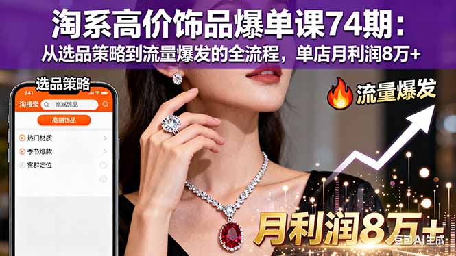 淘系高价饰品爆单课74期：从选品策略到流量爆发的全流程，单店月利润8万+-财富区