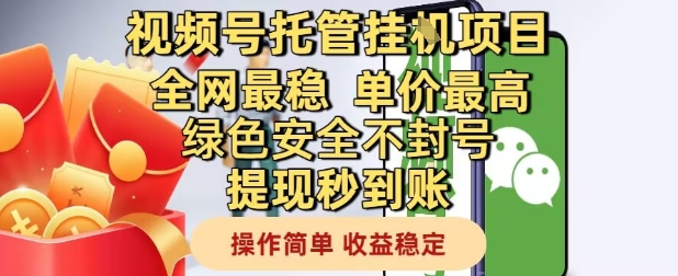 视频号托管挂G项目全网最稳，单价最高，绿色安全不封号提现秒到账，操作简单，收益稳定-财富区