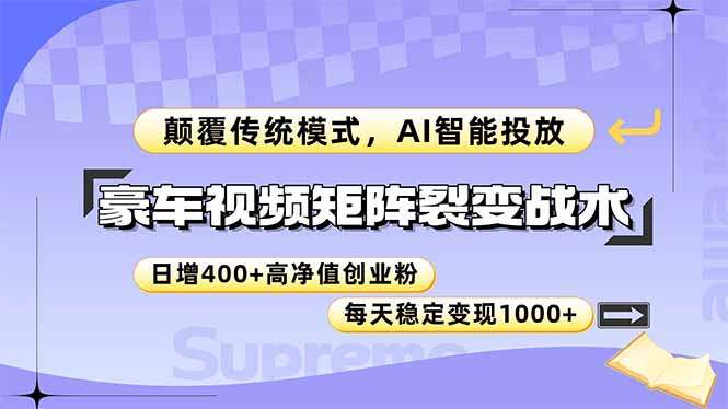 豪车视频矩阵裂变战术，颠覆传统模式，AI智能投放，日增400+高净值创业…-财富区
