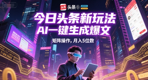 今日头条新玩法，AI一键生成爆文，矩阵操作，月入5位数-财富区