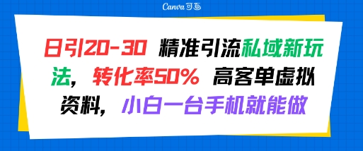 日引 20-30 精准引流私域新玩法，转化率50% 高客单虚拟资料，小白一台手机就能做-财富区
