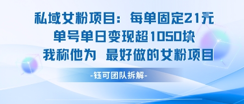 私域女粉项目：每单固定21块，单日变现超1k+，最好做的女粉项目-财富区