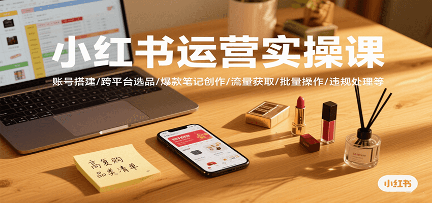 小红书运营实操课，账号搭建/跨平台选品/爆款笔记创作/流量获取/批量操作/违规处理等-财富区