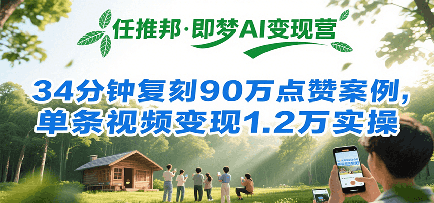 任推邦·即梦AI变现营，34分钟复刻90万点赞案例，单条视频变现1.2万实操-财富区