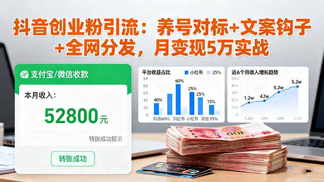 抖音创业粉引流：养号对标+文案钩子+全网分发，月变现5万实战-财富区
