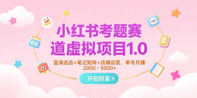 小红书考题赛道虚拟项目1.0，蓝海选品+笔记矩阵+店铺运营，单号月赚5000+-财富区