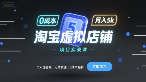 淘宝虚拟店铺项目实战课,一个人也能做,无需货源、0成本起步,月入5k-财富区