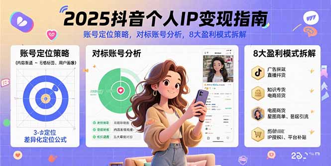 2025抖音个人IP变现指南，账号定位策略，对标账号分析，8大盈利模式拆解-财富区
