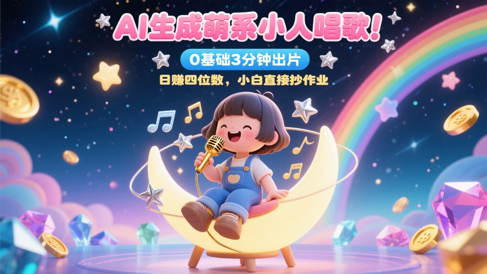 AI生成萌系小人唱歌！0基础3分钟出片，28个作品涨粉9万，日赚四位数，小白直接抄作业-财富区